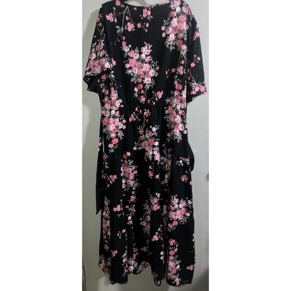 NEW BloomChic Black Pink Floral Dress Belted Short Sleeve 18-20 Prom Fancy Event - Picture 2 of 5